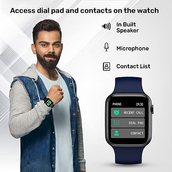 Fire-Boltt Ring Bluetooth Calling Smartwatch With Spo2 & 1.7” Metal Body With Blood Oxygen Monitoring, Continuous Heart Rate, Full Touch & Multiple Watch Faces (Blue), M (Bsw005)