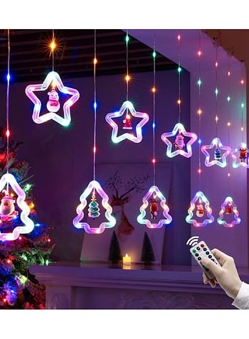 WILLED Christmas String Lights 120 LED Window Curtain Lights with Remote, Multicolor Waterproof Fairy Lights with Hanging Xmas Ornaments for Indoor Outdoor Xmas Tree Patio Garden