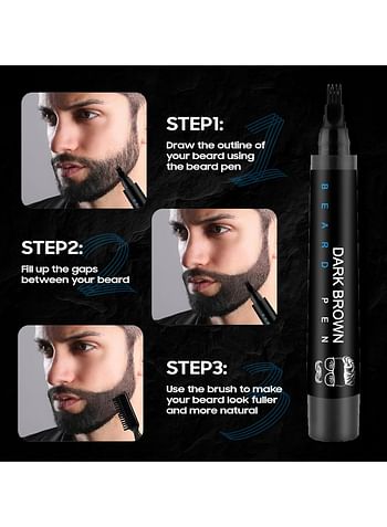 Beard Pencil Filler for Men, Male Mustache Repair Shape Beard Pen with Beard Brush (Dark Brown)