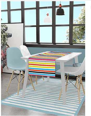 Home Town Stripes Jaquard/Polyster Horizontal Striped Multicolour Table Runner,33X180cm, Multicolor