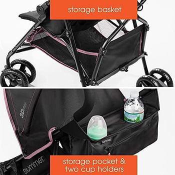 Summer Infant 3Dmini® Convenience Ultra Light weight/Compact fold Stroller/Pram with Storage pouch & dual cup holders suitable for Babies/Infant/Kids, From 6 months to 4 Years - Black & Pink