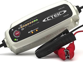 CTEK MXS 5.0, Battery Charger 12V With Built In Temperature Compensation, Motorcycle And Car Charger, Smart Battery Charger, Battery Maintainer With Reconditioning Mode And Dedicated AGM Mode