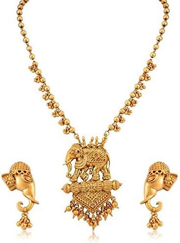 Sukkhi Bahubali Matte Finished Gold Plated Wedding Jewellery Long HaRAM Necklace Set For Women (N71788Gldpv1450_D4)