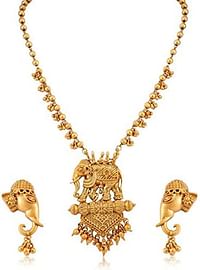 Sukkhi Bahubali Matte Finished Gold Plated Wedding Jewellery Long HaRAM Necklace Set For Women (N71788Gldpv1450_D4)