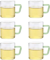 Borosil Colour Glass Mug Set - 190 ml With Green Handle Set Of 6