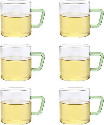 Borosil Colour Glass Mug Set - 190 ml With Green Handle Set Of 6