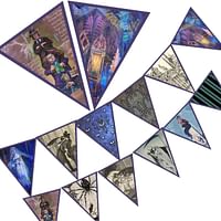 Haunted Mansion Decorations-13pcs Triangle Horror Halloween Banner Decoration,Happy Halloween Hitchhiking Ghosts Hanging Banner Garland for Outdoor and Indoor Trick or Treat Party Decoration