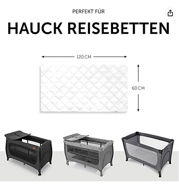 Hauck fitted sheet 120 x 60 cm Bed Me/Baby cot fitted sheet/Breathable/Temperature regulating/Soft quilted/White