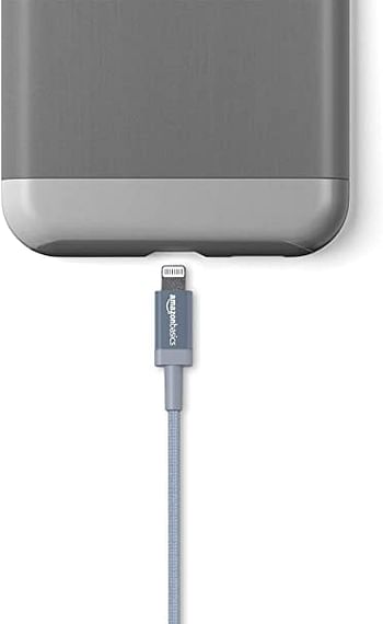 Nylon USB-A to Lightning Cable Cord, MFi Certified Charger for Apple iPhone, iPad, Dark Gray, 3-Ft