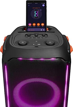 JBL Partybox 710 Party Speaker with 800W RMS Powerful Sound, Built-In Lights, IPX Splashproof Design, Easy-to-Grip Handle, Smooth-Running Wheels, Guitar & Mic Inputs - Black, JBLPARTYBOX710EU