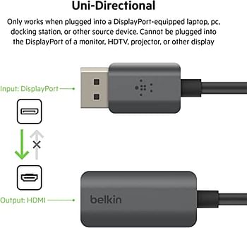 محول Belkin HDMI إلى DisplayPort ، محول DP 1.2 إلى HDMI 2.0 لشاشة 4K 60 هرتز مع HDR 10 ، متوافق مع HDCP 2.2 ، و Uni Directional