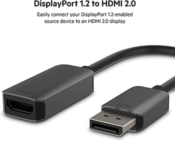 Belkin HDMI to DisplayPort Adapter, DP 1.2 to HDMI 2.0 Converter for 4K 60 hz Monitor with HDR 10, HDCP 2.2 Compatible, and Uni Directional