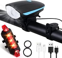 مجموعة مصابيح الدراجة SKY-TOUCH القابلة لإعادة الشحن USB ملحقات LED للدراجات الليلية عواكس خلفية للدراجات الجبلية 4 أوضاع إضاءة ، سهلة التركيب (أزرق)