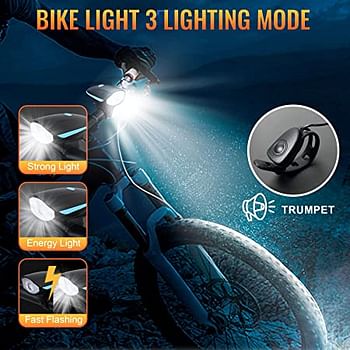 SKY-TOUCH Bike Light Set USB Rechargeable Bycicle LED Accessories Night Cycling Headlight Tail Rear Reflectors for Mountain Bike 4 Lighting Modes, Easy to Install (Blue)