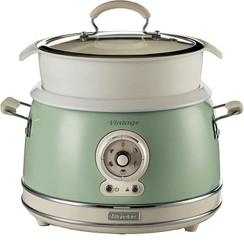 Ariete 2904 Rice Cooker Vintage Electric rice cooker Slow Cooker 700 W 5 cooking functions 3.5 Litre Non-Stick Ceramic - Green