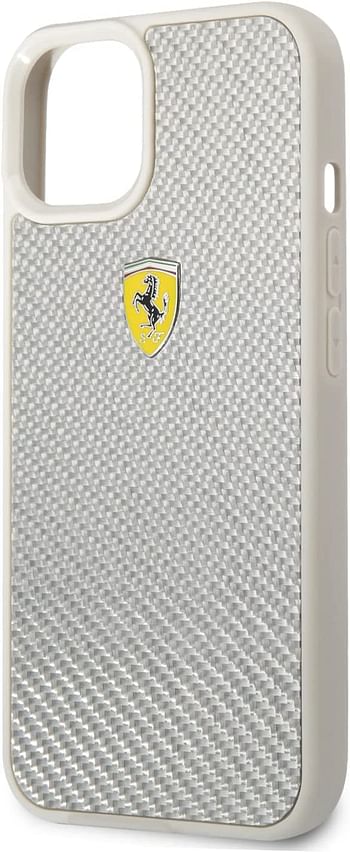 Ferrari Real Carbon Hard Case Metal Logo For iPhone 13 (6.1") - Silver