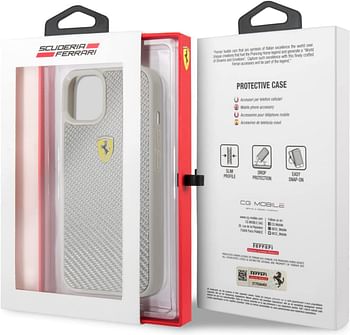 Ferrari Real Carbon Hard Case Metal Logo For iPhone 13 (6.1") - Silver