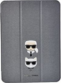 Karl Lagerfeld PU Saffiano Karl & Choupette Head Folio Case for iPad 11" - Silver