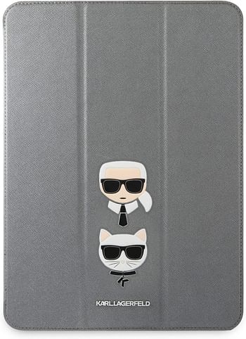 Karl Lagerfeld PU Saffiano Karl & Choupette Head Folio Case for iPad 11" - Silver