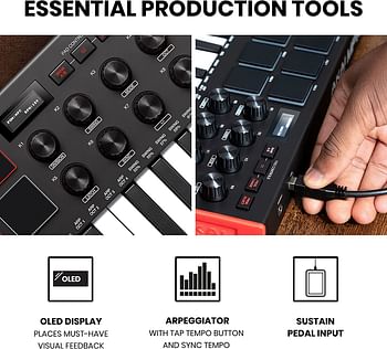 Akai Professional Mpk Mini Mk3 25 Key Usb Midi Keyboard Controller With 8 Backlit Drum Pads, 8 Knobs And Music Production Software Included, Mpkmini3