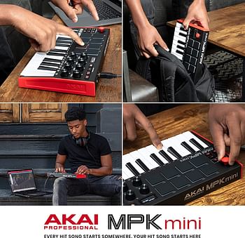 Akai Professional Mpk Mini Mk3 25 Key Usb Midi Keyboard Controller With 8 Backlit Drum Pads, 8 Knobs And Music Production Software Included, Mpkmini3