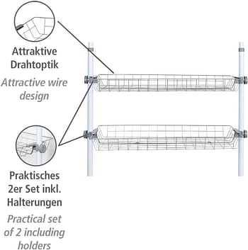 WENKO Herkules Set of Two Baskets, Steel, Household and Bathroom Storage, Utensil Holders, Spacious Design, 94x8x38cm, Grey