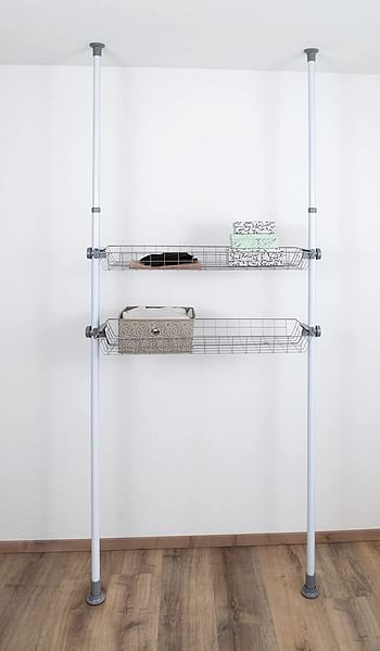 WENKO Herkules Set of Two Baskets, Steel, Household and Bathroom Storage, Utensil Holders, Spacious Design, 94x8x38cm, Grey