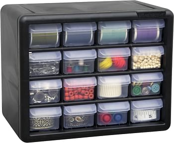 Akro-Mils 10116, 16 Drawer Plastic Parts Storage Hardware and Craft Cabinet, 10-1/2-Inch W x 6-1/2-Inch D x 8-1/2-Inch H, Black