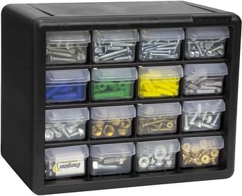 Akro-Mils 10116, 16 Drawer Plastic Parts Storage Hardware and Craft Cabinet, 10-1/2-Inch W x 6-1/2-Inch D x 8-1/2-Inch H, Black