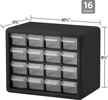 Akro-Mils 10116, 16 Drawer Plastic Parts Storage Hardware and Craft Cabinet, 10-1/2-Inch W x 6-1/2-Inch D x 8-1/2-Inch H, Black