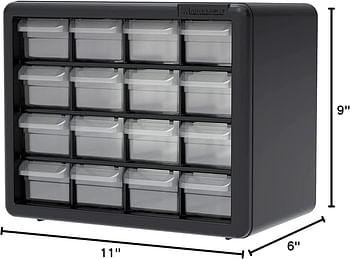 Akro-Mils 10116, 16 Drawer Plastic Parts Storage Hardware and Craft Cabinet, 10-1/2-Inch W x 6-1/2-Inch D x 8-1/2-Inch H, Black