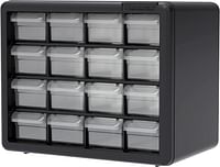 Akro-Mils 10116 ، جهاز تخزين مكون من 16 قطعة بلاستيكية وخزانة حرفية ، 10-1 / 2-Inch W x 6-1 / 2-Inch D x 8-1 / 2-Inch H ، أسود