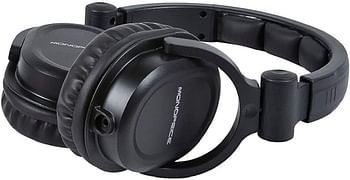 Monoprice Premium Hi-Fi DJ Style Over-The-Ear Pro Headphones with A Single-Button Inline Microphone/Controller - Black