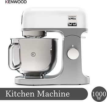 Kenwood Kmx750wh Stand Mixer Premium Kitchen Machine K mix 1000w With 5l Stainless Steel Bowl, K-beater, Whisk, Dough Hook, Splashguard, Spatula, Unique Fold Function, Smart Speed Control, White