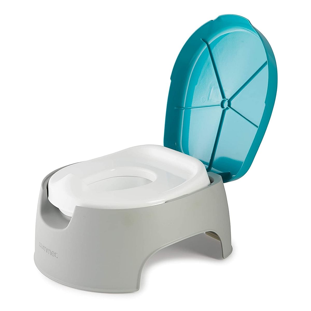 Summer 3-in-1 Train with Me Potty Seat Topper and Stepstool for Toddler Training and Beyond Easy to Empty and Clean Space Saving, Multicolor, 12.7x7.7x14.8"(Pack of 1)