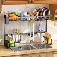 Over The Sink Dish Drying Rack, SNTD Width Adjustable（32"≤Sink Size ≤ 40"） Stainless Steel Kitchen Supplies Storage Counter Organizer, Black