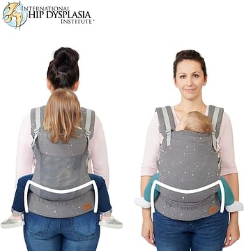 kk Kinderkraft Huggy Baby Carrier, Back Carrier, Belly Carrier for Infants and Toddlers, Baby Carrier, Children's Carrier, Ergonomic, Adjustable, Cotton, Compact Sizes, from 3 Months to 20 kg, Grey