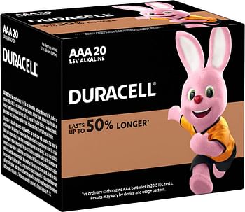 Duracell - AAA 1.5V Alkaline LR03 / MN2400 Batteries Long Lasting Power - Pack of 20 - 10 Years Shelf Life