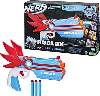 Nerf Roblox MM2: Dartbringer Dart Blaster, Includes Code to Unlock Exclusive Virtual Item, Internal 3-Dart Clip, 3 Nerf Elite Darts