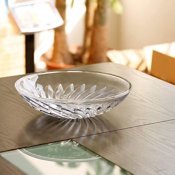 JT Glass Fruit Bowl Food Dish Plate Dia 31CM Flying Dance Hand Cut Design Family Desk Tableware Kitchenware Transparent Clear Glass