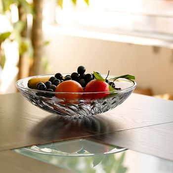 JT Glass Fruit Bowl Food Dish Plate Dia 31CM Flying Dance Hand Cut Design Family Desk Tableware Kitchenware Transparent Clear Glass