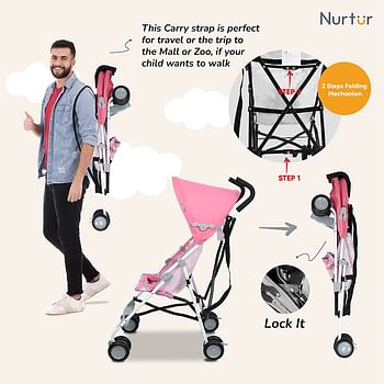 Nurtur Rex Convenience Buggy Stroller, – Lightweight Stroller with Compact Fold, Canopy, Shoulder Strap, 6 – 36 months,