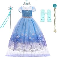 IZKIZF Girls Snow Queen Elsa Princess Costume Halloween Christmas Birthday Party Cosplay Fancy Dress Up Outfits w/Accessories 009 Dress W/Accessories 9 /10 YEARS