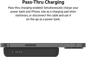 Belkin 5000 mAh Magnetic Wireless Portable Charger, Power Bank Compatible with MagSafe for iPhone 14/13/12 Series with USB C Pass-thru Charging and Kickstand – Black