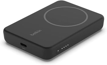 Belkin 5000 mAh Magnetic Wireless Portable Charger, Power Bank Compatible with MagSafe for iPhone 14/13/12 Series with USB C Pass-thru Charging and Kickstand – Black