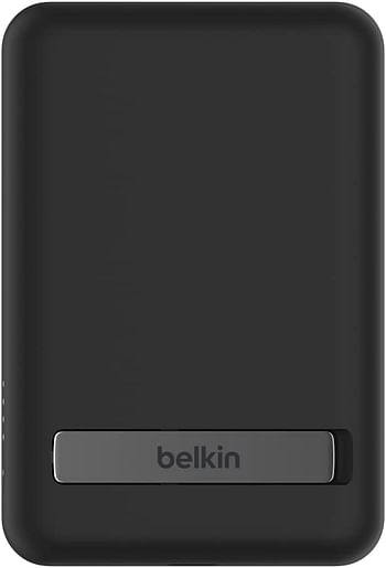 Belkin 5000 mAh Magnetic Wireless Portable Charger, Power Bank Compatible with MagSafe for iPhone 14/13/12 Series with USB C Pass-thru Charging and Kickstand – Black