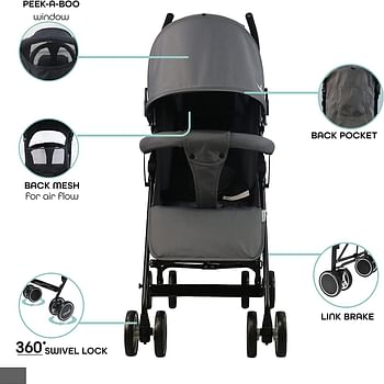 MOON Neo Plus Light Weight Travel Stroller/Pushchair for Baby/Kids/Toddler from 0 Months+(Upto 18 kg) |Umbrella Fold | Multi Position Reclining Seat | Storage Basket | Shoulder Strap -Mid Grey