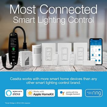 Lutron Caseta Smart Home Dimmer Switch, Works with Alexa, Apple HomeKit, and the Google Assistant | for LED Light Bulbs, Incandescent Bulbs and Halogen Bulbs | PD-6WCL-WH | White/Smart Dimmer/White/1 Pack