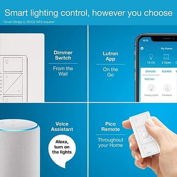 Lutron Caseta Smart Home Dimmer Switch, Works with Alexa, Apple HomeKit, and the Google Assistant | for LED Light Bulbs, Incandescent Bulbs and Halogen Bulbs | PD-6WCL-WH | White/Smart Dimmer/White/1 Pack