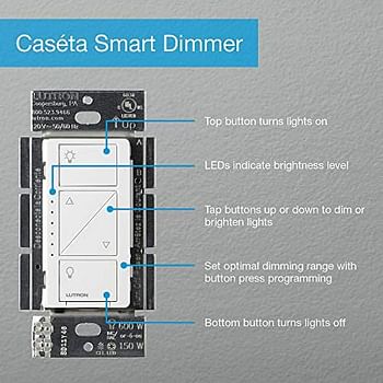 Lutron Caseta Smart Home Dimmer Switch, Works with Alexa, Apple HomeKit, and the Google Assistant | for LED Light Bulbs, Incandescent Bulbs and Halogen Bulbs | PD-6WCL-WH | White/Smart Dimmer/White/1 Pack